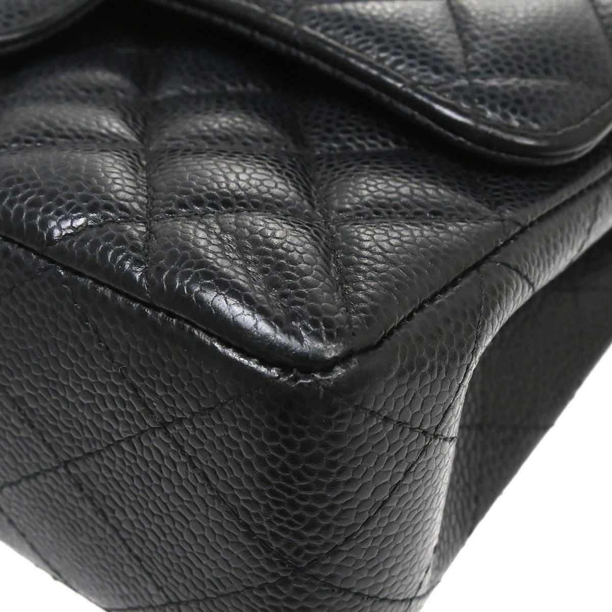 Chanel Vintage Classic Double Flap Bag Quilted Caviar Small Zwart