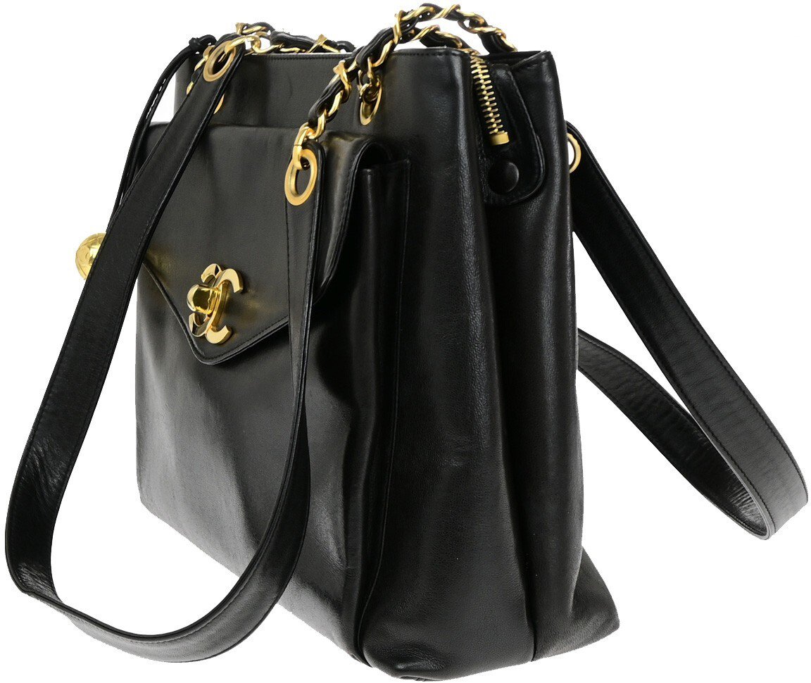 Chanel Chanel Timeless CC Pocket Chain Tote Stitched Calfskin Large Zwart