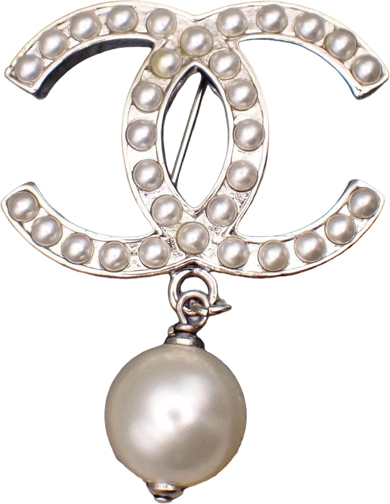 Chanel Chanel CC Drop Brooch Metal and Faux Pearls Zilver