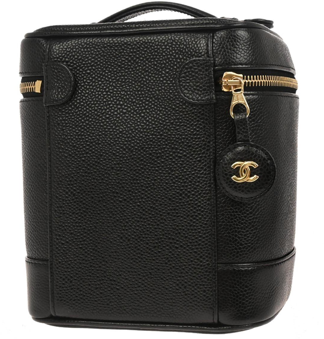 Chanel Chanel Vintage Timeless Cosmetic Case Caviar Medium Zwart