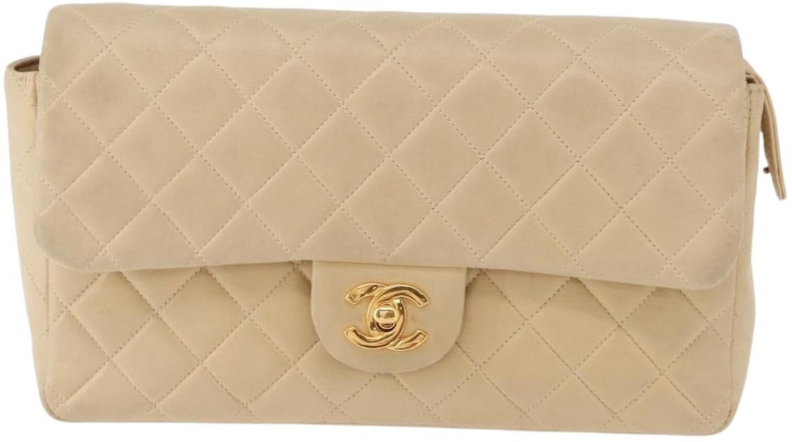 Chanel Chanel Vintage Classic Flap Backpack Quilted Lambskin Medium Beige