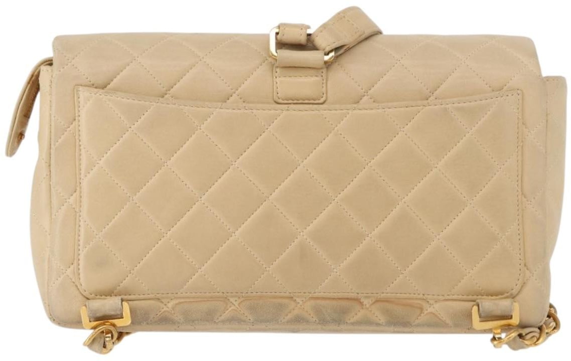 Chanel Chanel Vintage Classic Flap Backpack Quilted Lambskin Medium Beige