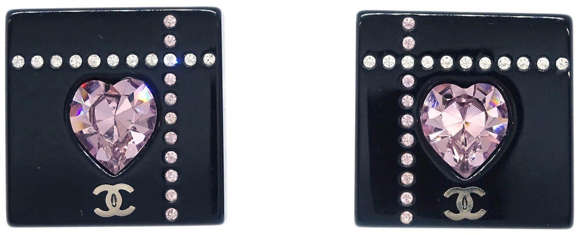 Chanel Chanel Vintage Square Clip-On Earrings Plastic Zwart