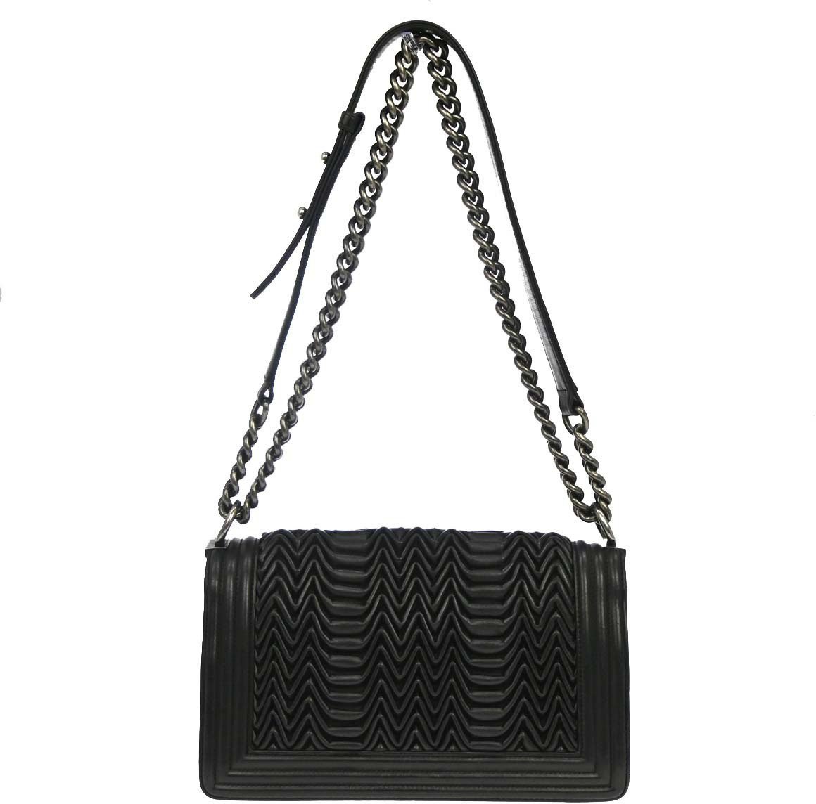 Chanel Boy Flap 3D Pleated Leather Old Medium Zwart