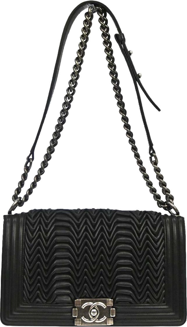 Chanel Boy Flap 3D Pleated Leather Old Medium Zwart