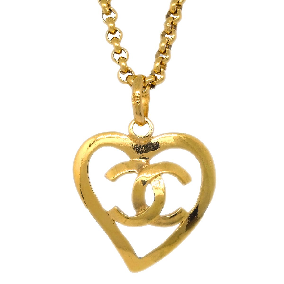 Chanel Chanel CC Heart Pendant Necklace Metal Goud