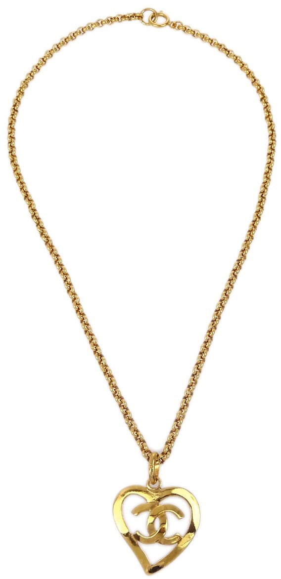 Chanel Chanel CC Heart Pendant Necklace Metal Goud