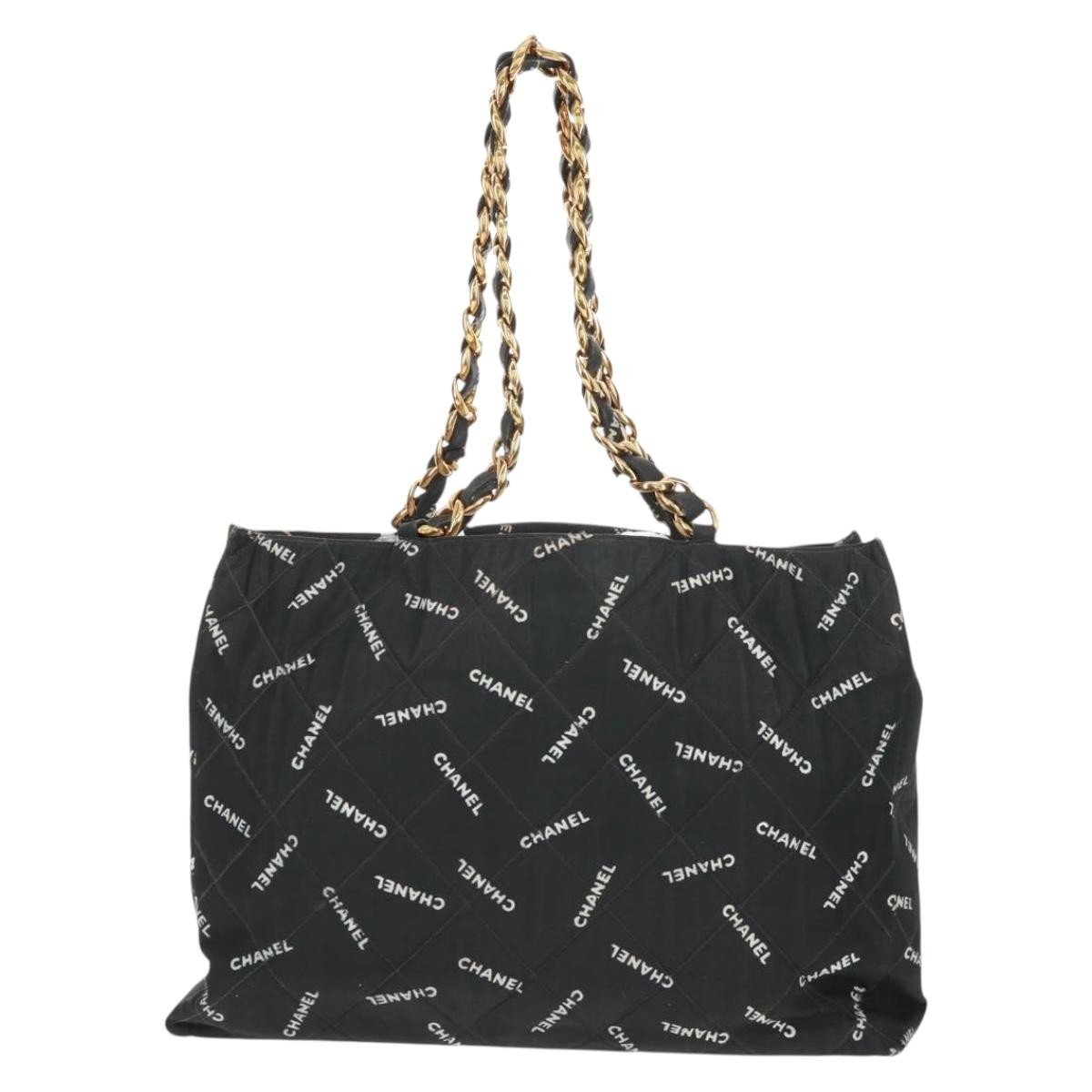 Chanel Chanel Logo Shopping Tote Quilted Printed Canvas Large Zwart