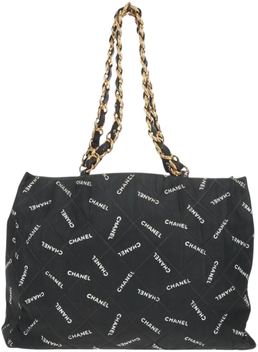 Chanel Chanel Logo Shopping Tote Quilted Printed Canvas Large Zwart