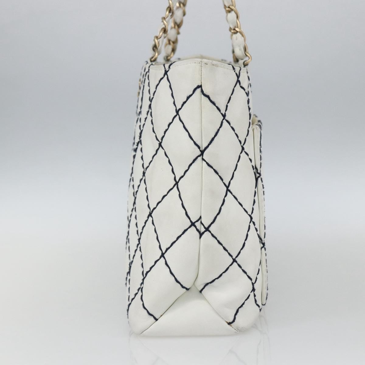 Chanel Chanel Surpique Chain Tote Quilted Leather Medium Wit