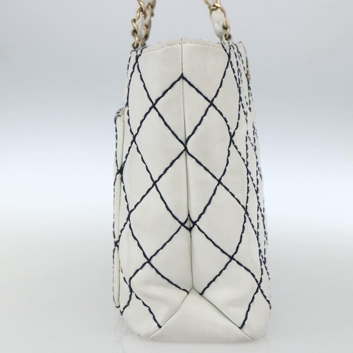 Chanel Chanel Surpique Chain Tote Quilted Leather Medium Wit