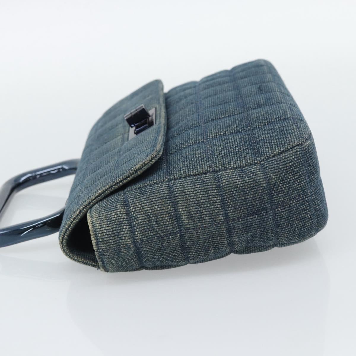 Chanel Chocolate Bar Mademoiselle Top Handle Quilted Denim Small Blauw