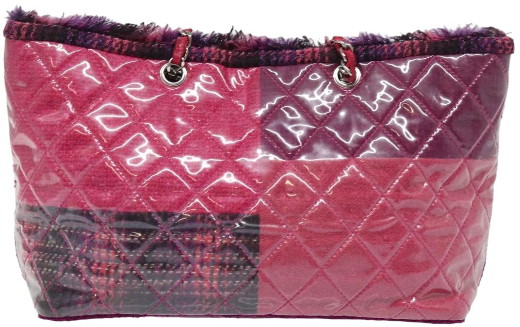 Chanel Chanel Funny Tweed Patchwork Tote Quilted Vinyl Small Roze