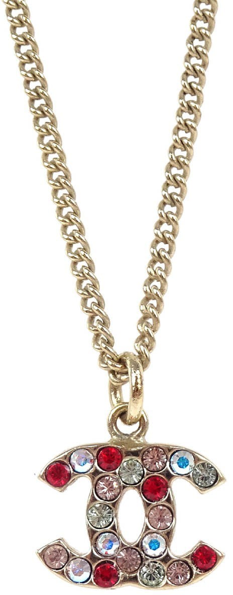 Chanel Chanel CC Pendant Necklace Multicolor Crystal Embellished Metal Goud