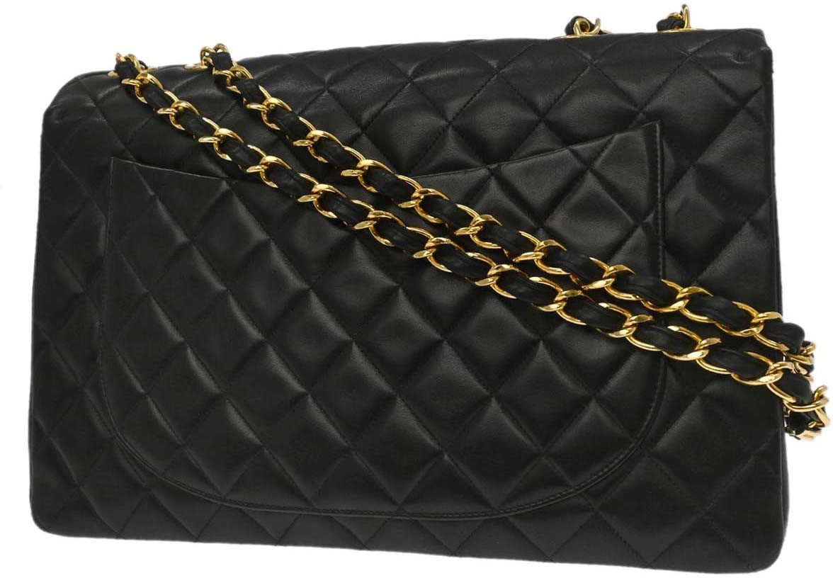 Chanel Vintage CC Chain Flap Shoulder Bag Quilted Lambskin XL Zwart