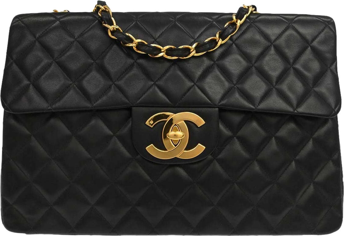 Chanel Vintage CC Chain Flap Shoulder Bag Quilted Lambskin XL Zwart