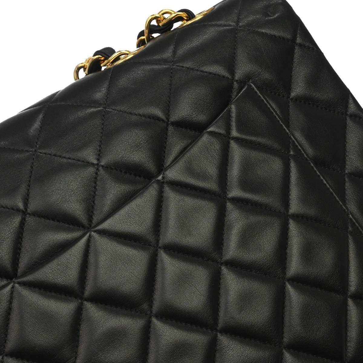 Chanel Vintage CC Chain Flap Shoulder Bag Quilted Lambskin XL Zwart
