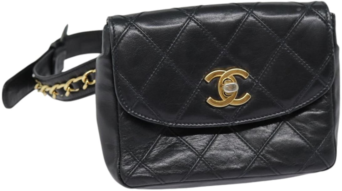 Chanel Chanel Waist Belt Bag Quilted Shiny Calfskin Zwart