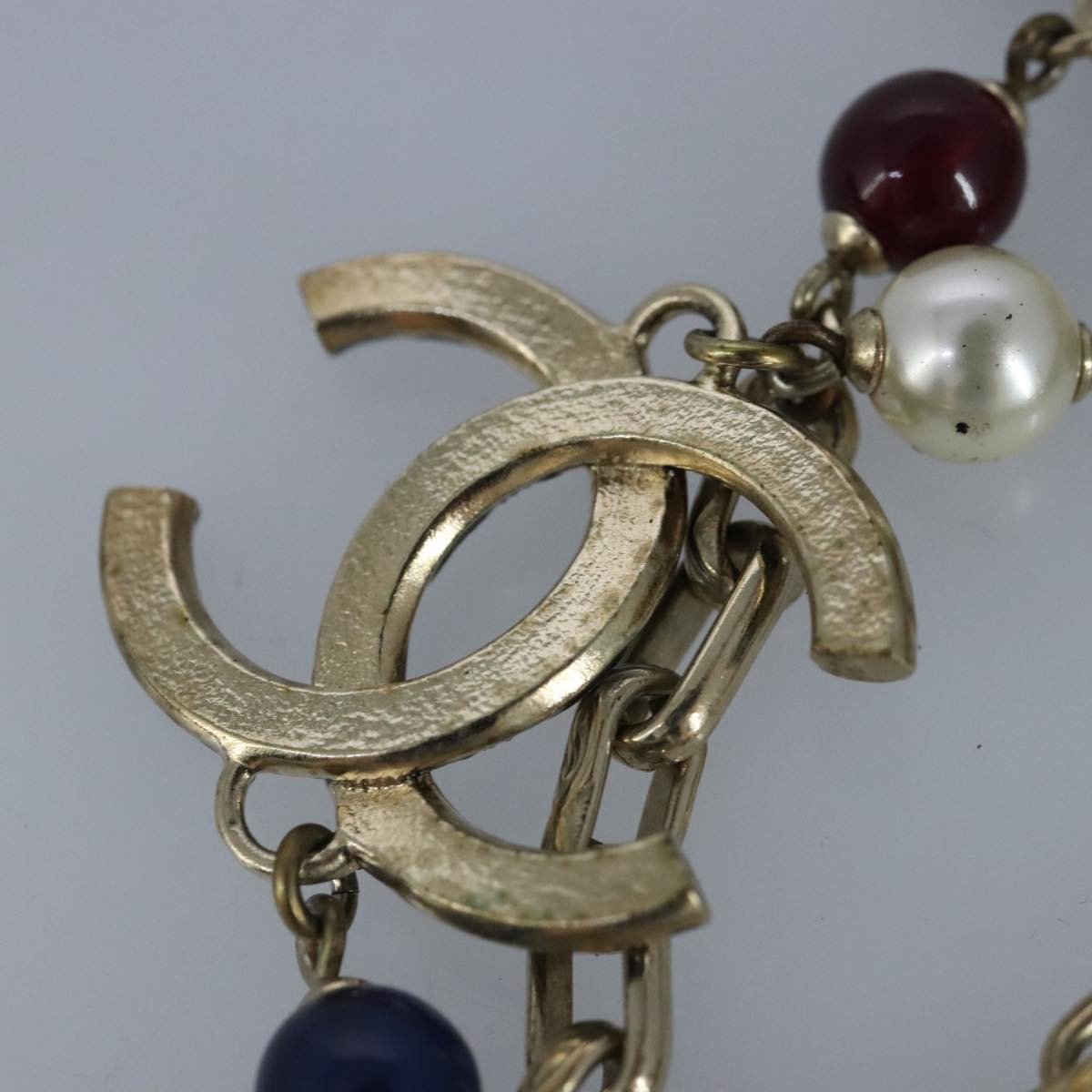 Chanel Chanel Vintage Double Strand CC Pendant Necklace Metal with Crystals Goud