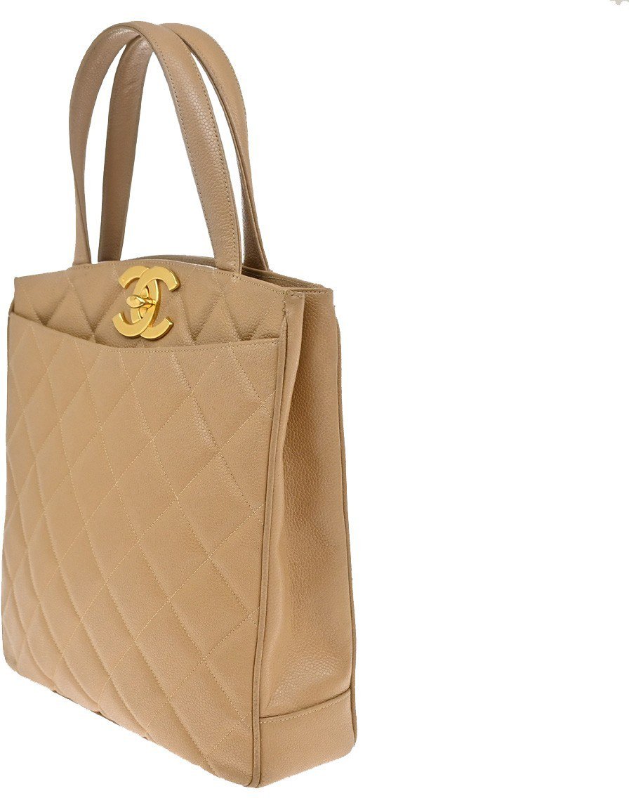 Chanel Chanel Vintage CC Lock Pocket Tote Calfskin Beige