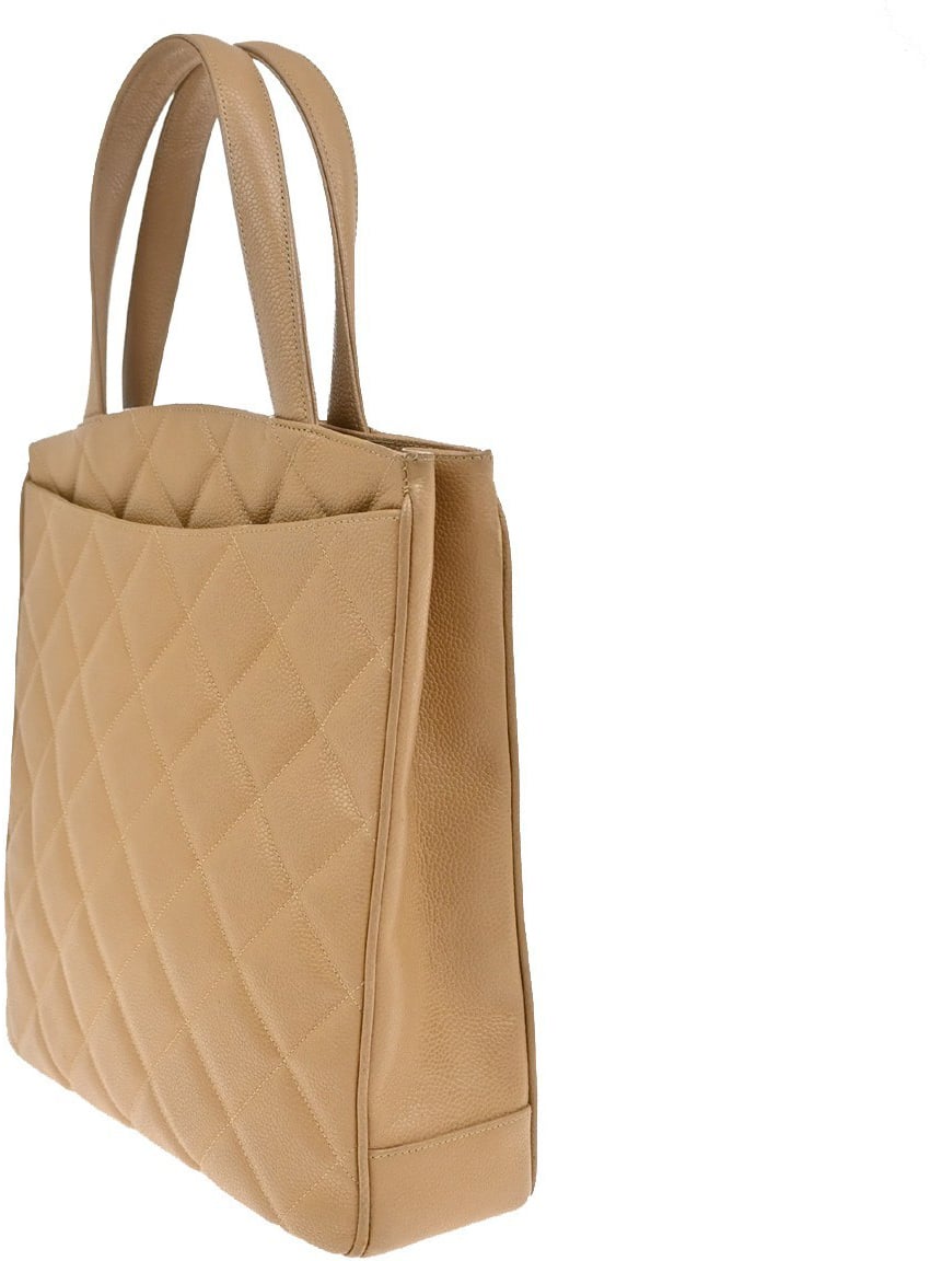 Chanel Chanel Vintage CC Lock Pocket Tote Calfskin Beige