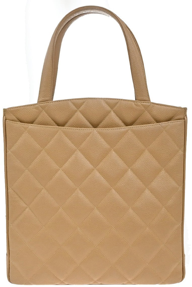 Chanel Chanel Vintage CC Lock Pocket Tote Calfskin Beige