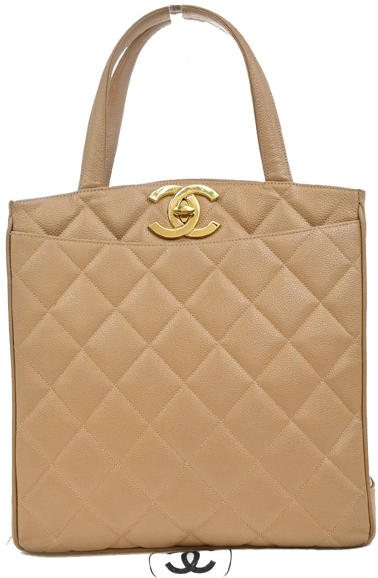Chanel Chanel Vintage CC Lock Pocket Tote Calfskin Beige