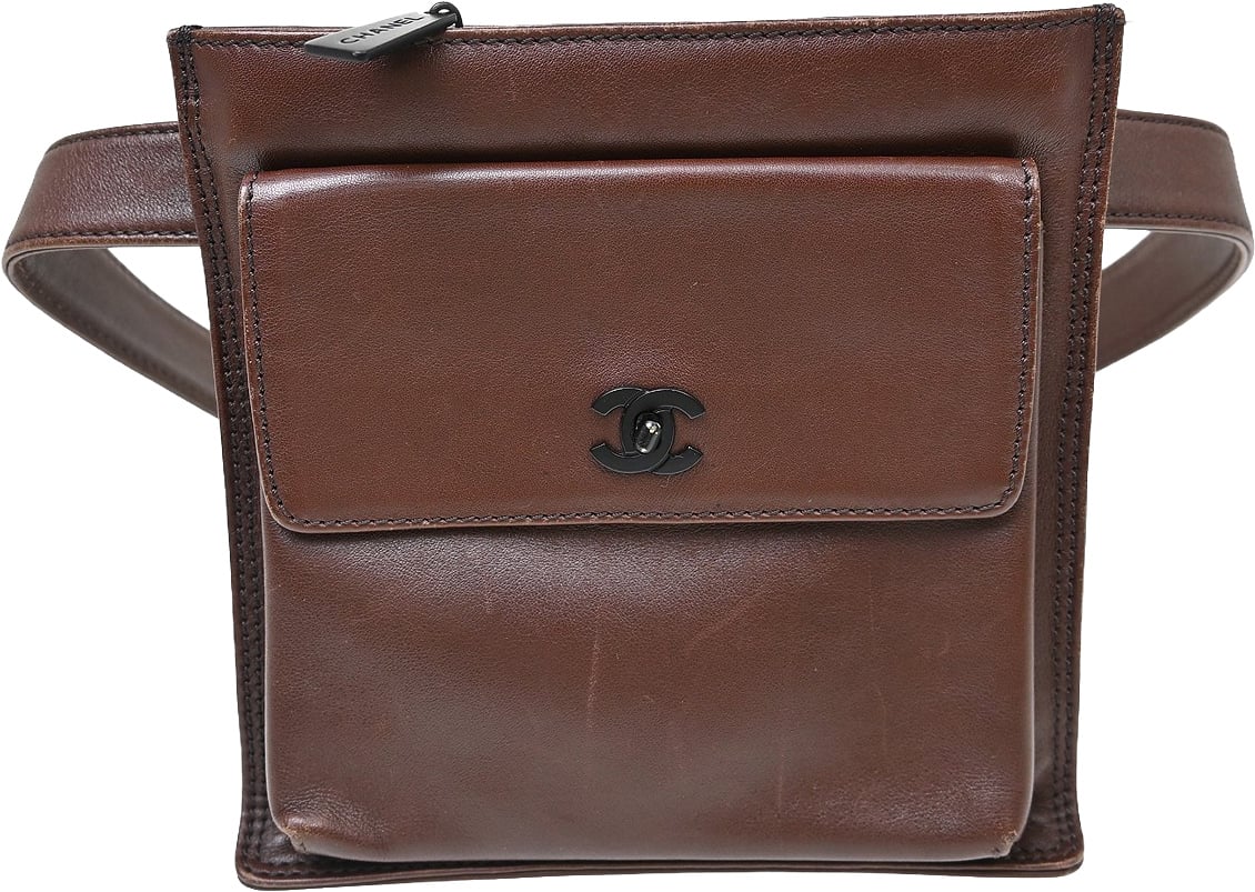 Chanel Vintage Front Pocket Waist Bag Leather Small Bruin