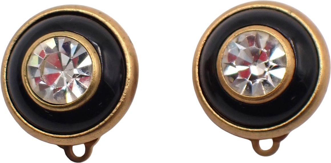 Chanel Chanel Vintage Logo Round Clip-On Earrings Metal Zwart