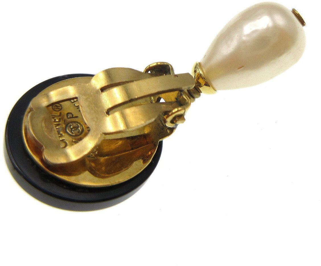Chanel Vintage CC Dangle Metal with Crystals Zwart