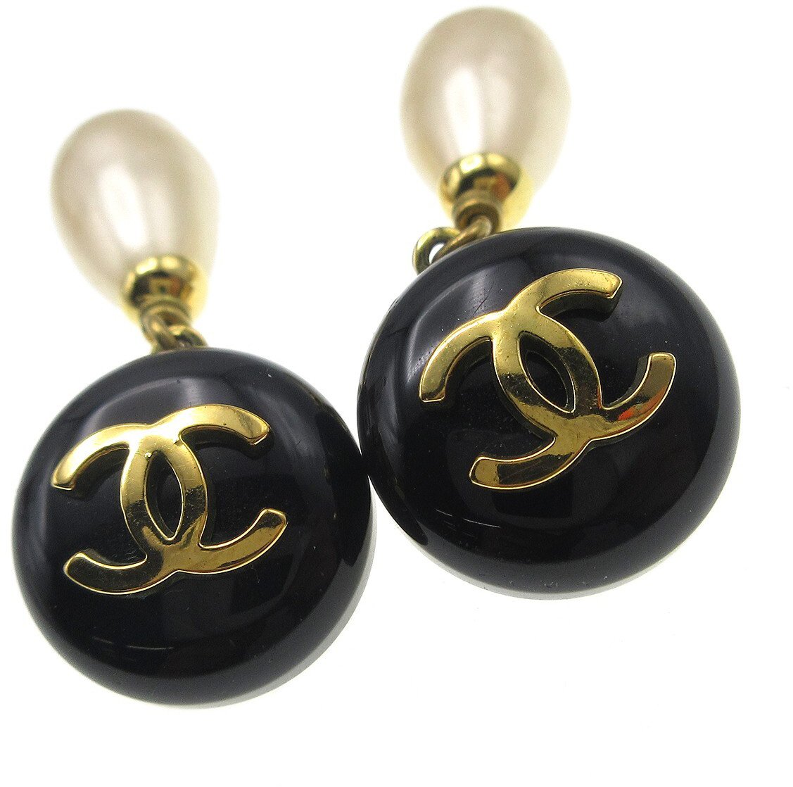 Chanel Vintage CC Dangle Metal with Crystals Zwart