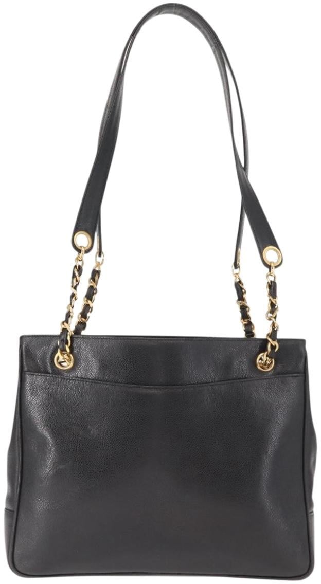 Chanel Chanel Vintage CC Chain Tote Caviar Large Zwart