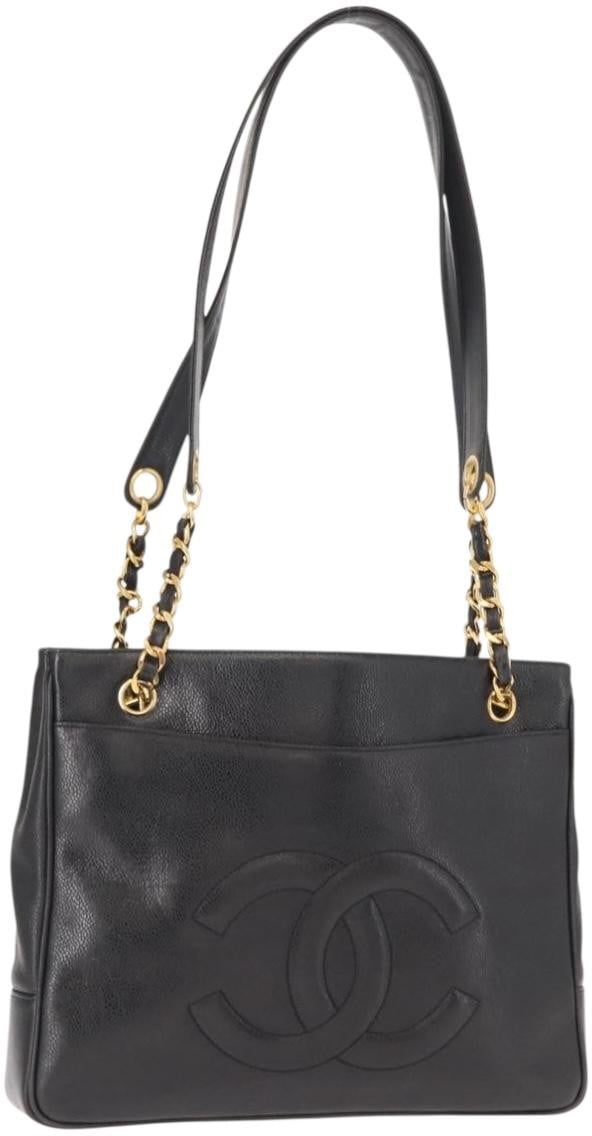 Chanel Chanel Vintage CC Chain Tote Caviar Large Zwart