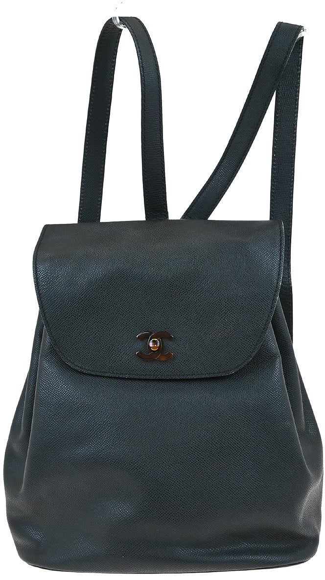 Chanel Chanel Vintage CC Resin Flap Backpack Leather Medium Zwart