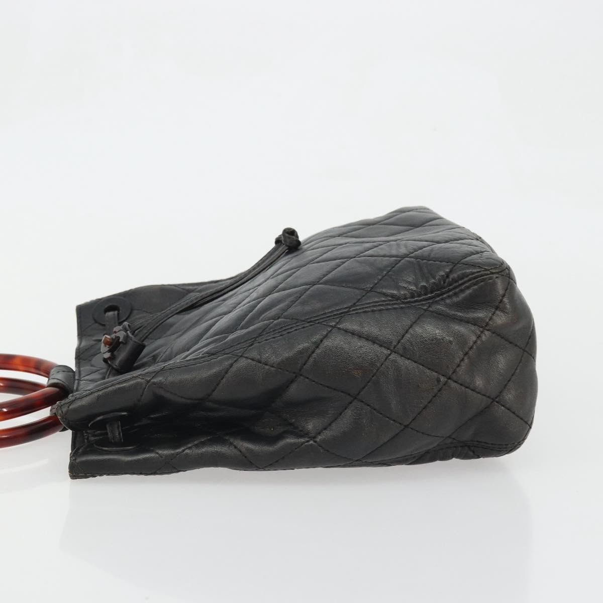 Chanel Chanel Vintage Resin Handle Drawstring Bucket Bag Quilted Lambskin Medium Zwart