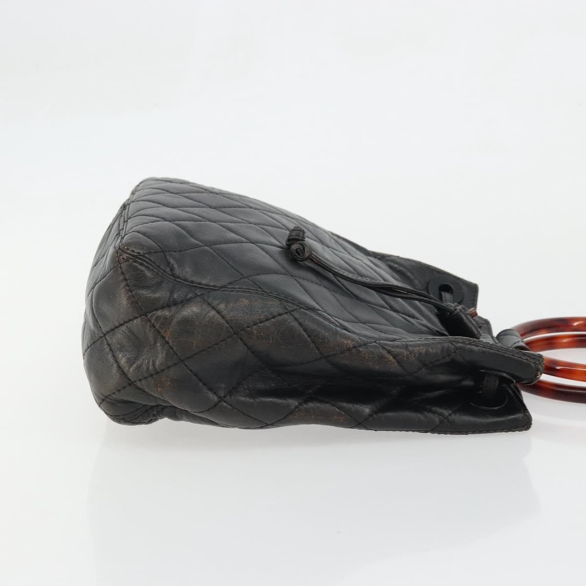 Chanel Chanel Vintage Resin Handle Drawstring Bucket Bag Quilted Lambskin Medium Zwart