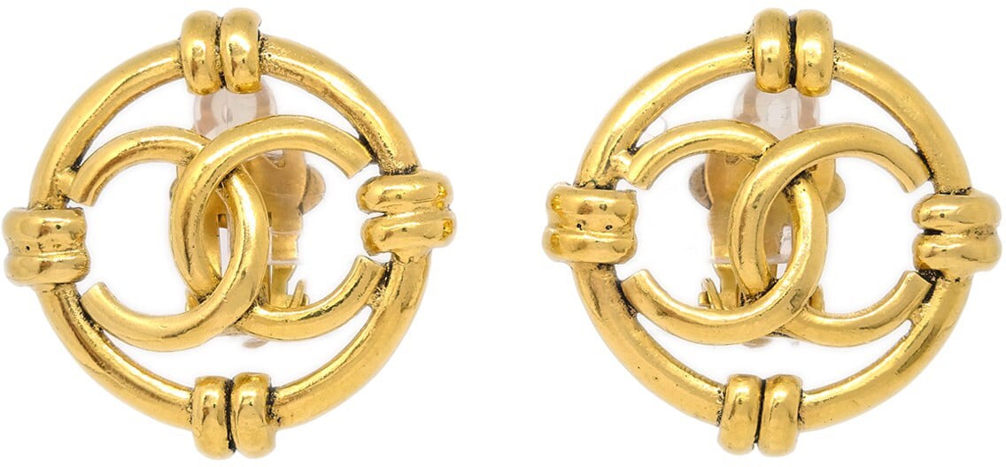 Chanel Chanel Vintage Cut-out CC Clip-On Earrings Metal Goud