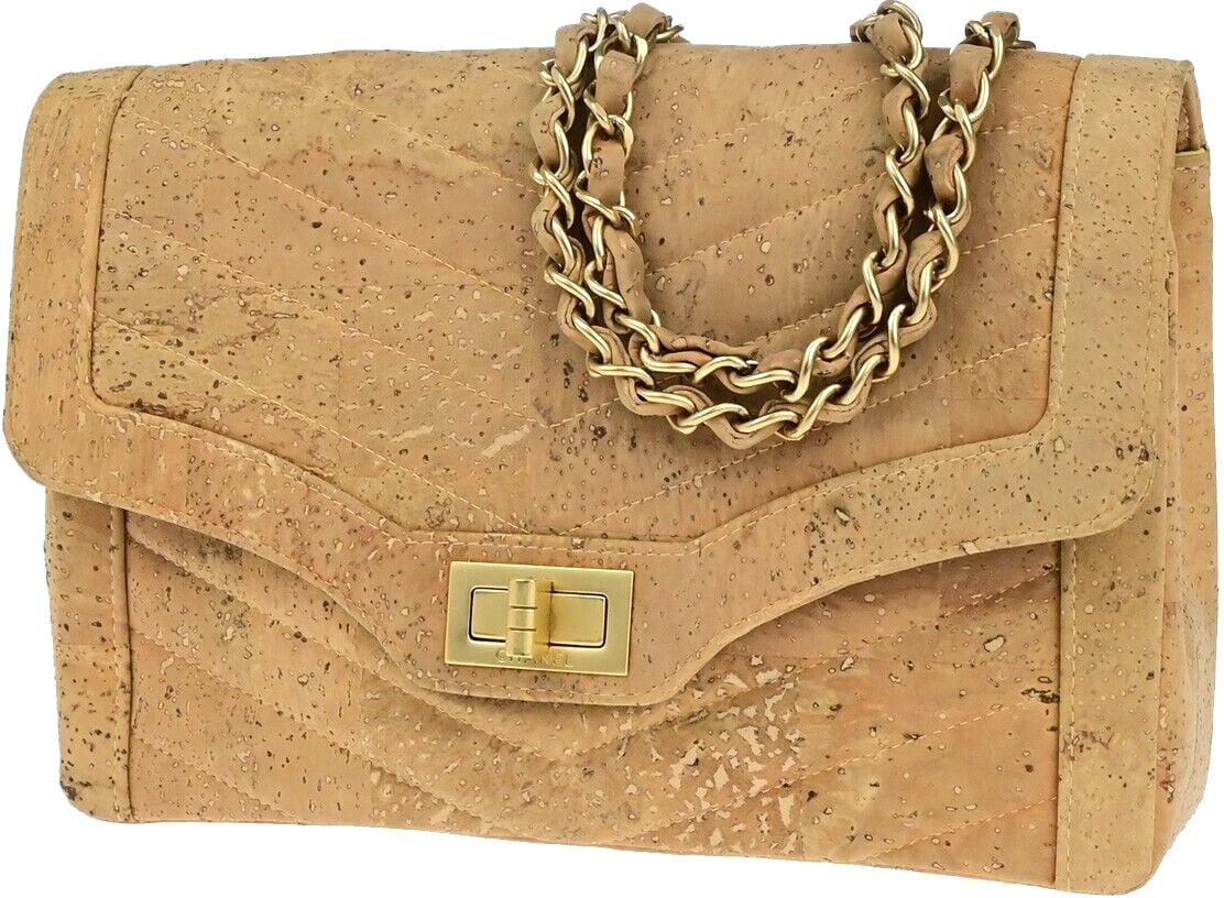 Chanel Chanel Vintage Mademoiselle Lock Single Flap Chain Bag Chevron Cork Medium Beige