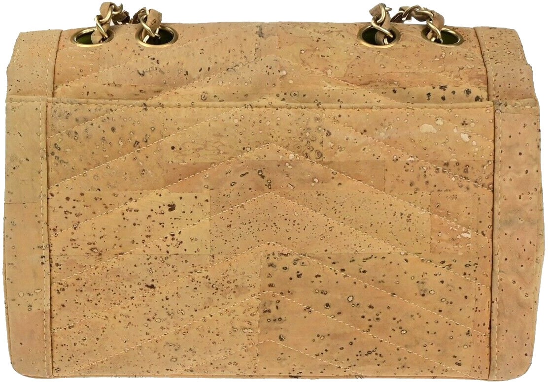 Chanel Chanel Vintage Mademoiselle Lock Single Flap Chain Bag Chevron Cork Medium Beige