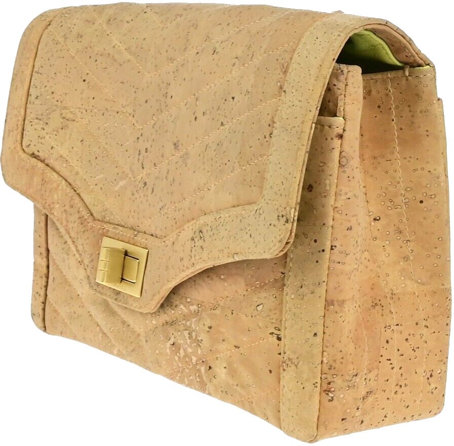 Chanel Chanel Vintage Mademoiselle Lock Single Flap Chain Bag Chevron Cork Medium Beige