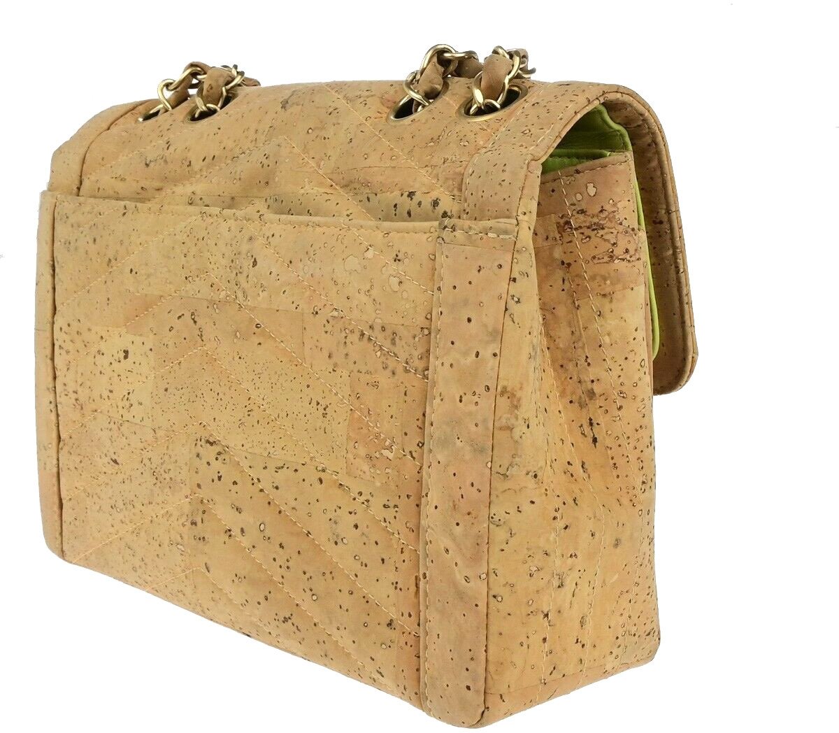 Chanel Chanel Vintage Mademoiselle Lock Single Flap Chain Bag Chevron Cork Medium Beige