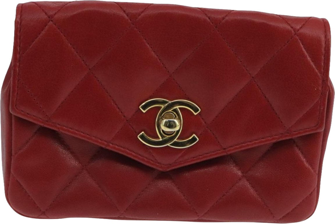Chanel Vintage CC Flap Waist Bag Quilted Leather Small Rood