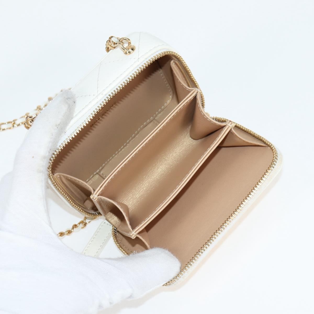 Chanel Chanel CC Zip Around Clutch with Chain Quilted Metal and Lambskin Small Goud