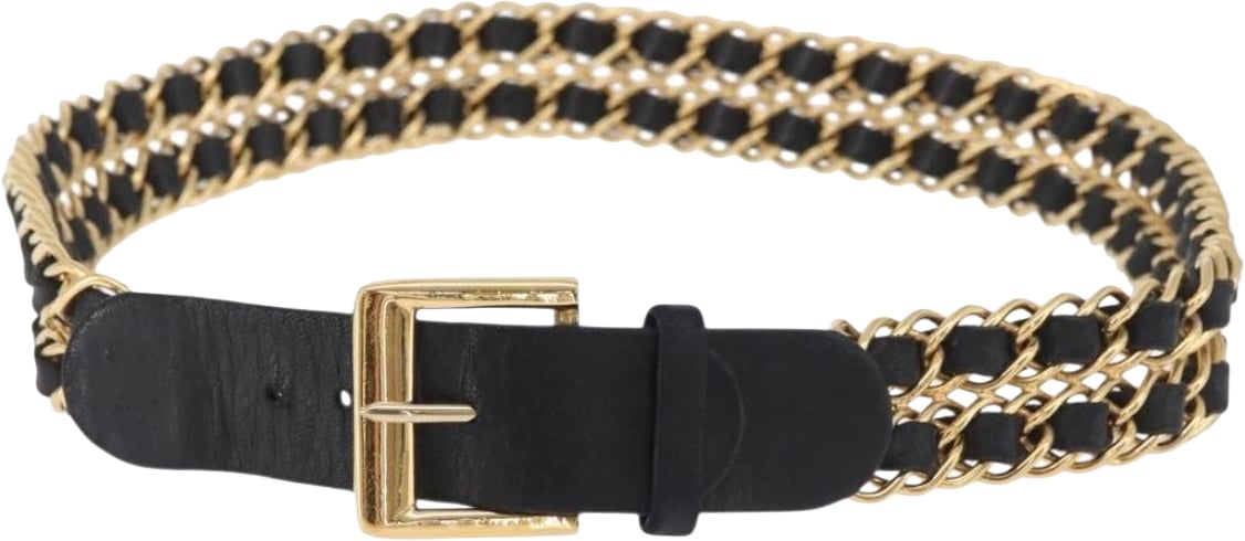 Chanel Chanel Vintage Buckle Chain Belt Leather and Metal Zwart