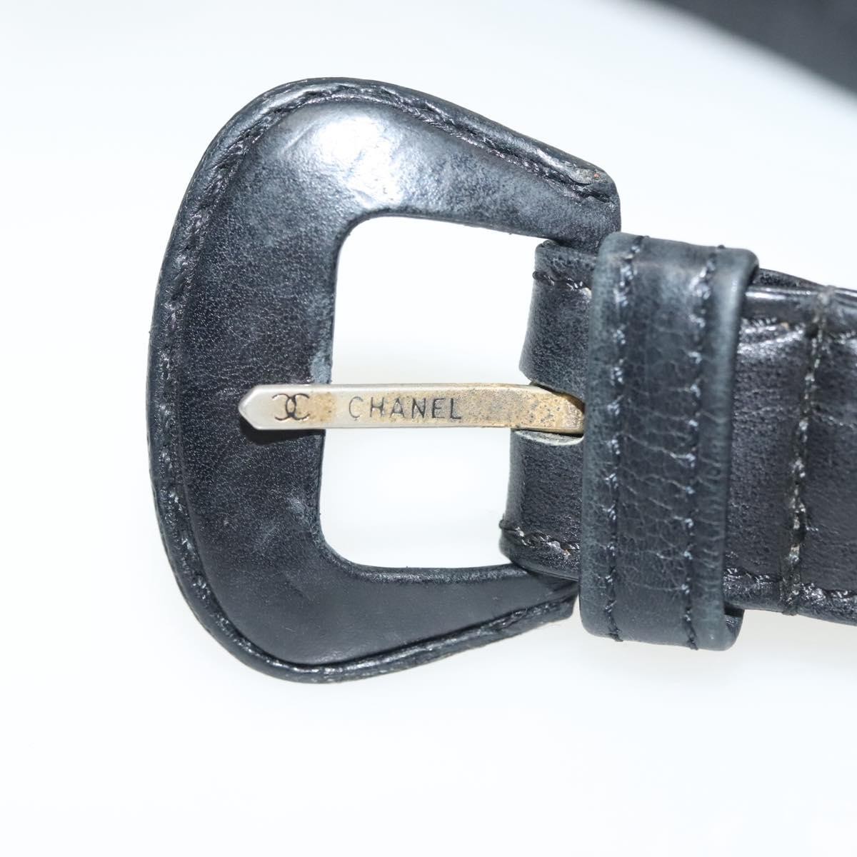 Chanel Chanel Vintage Buckle Chain Belt Leather and Metal Zwart
