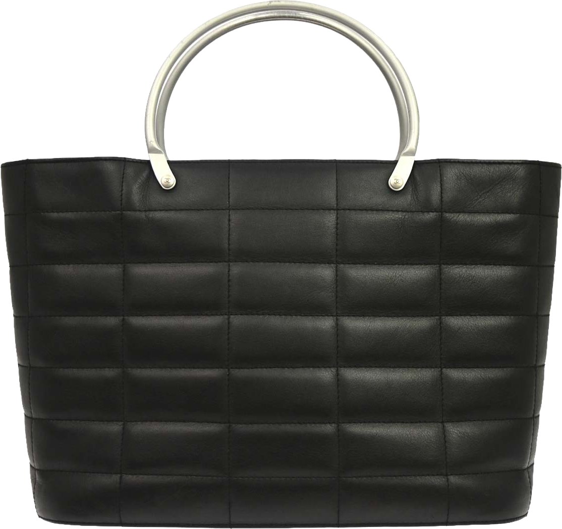 Chanel Vintage Chocolate Bar Tote Quilted Leather Zwart