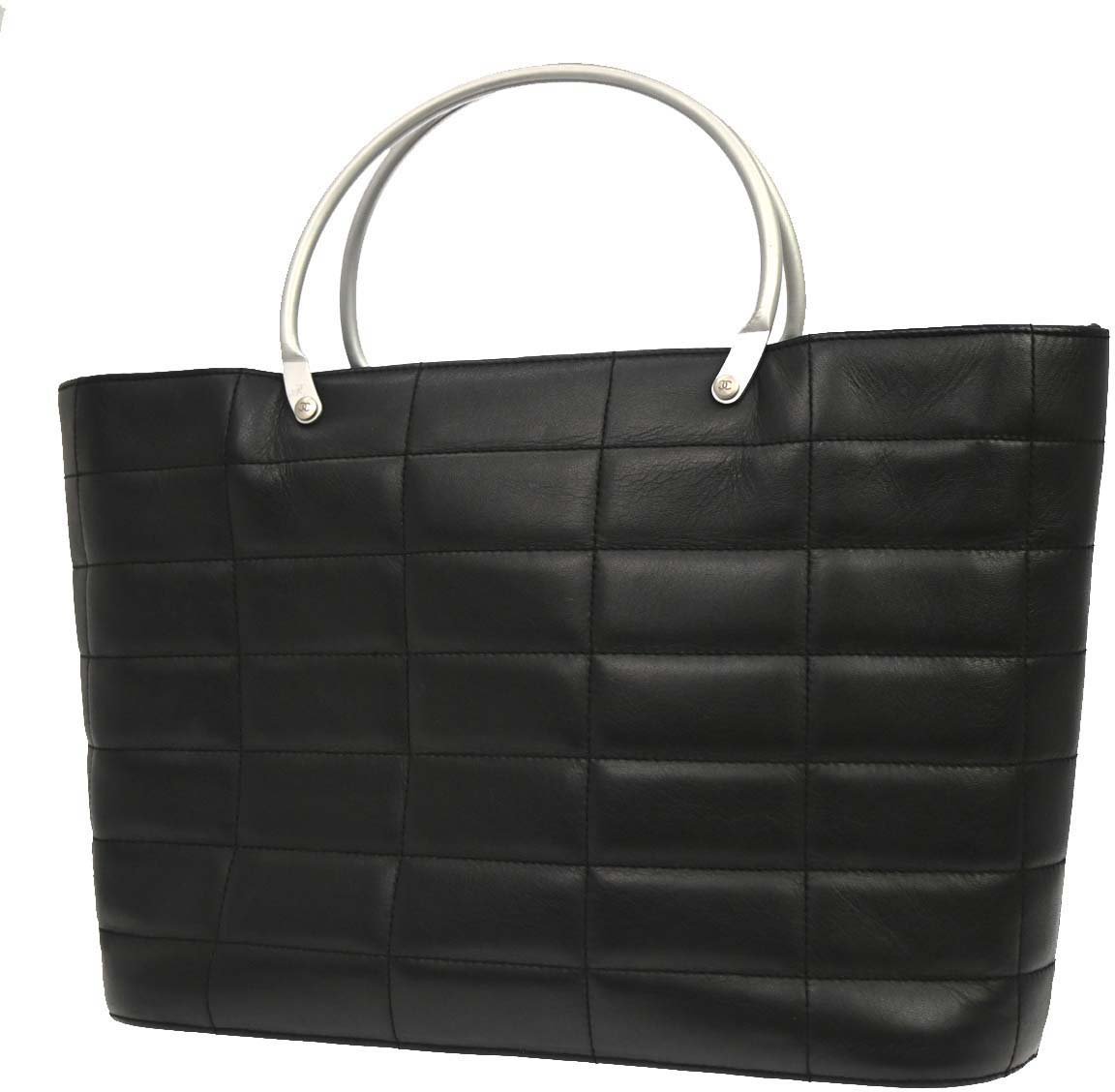 Chanel Vintage Chocolate Bar Tote Quilted Leather Zwart
