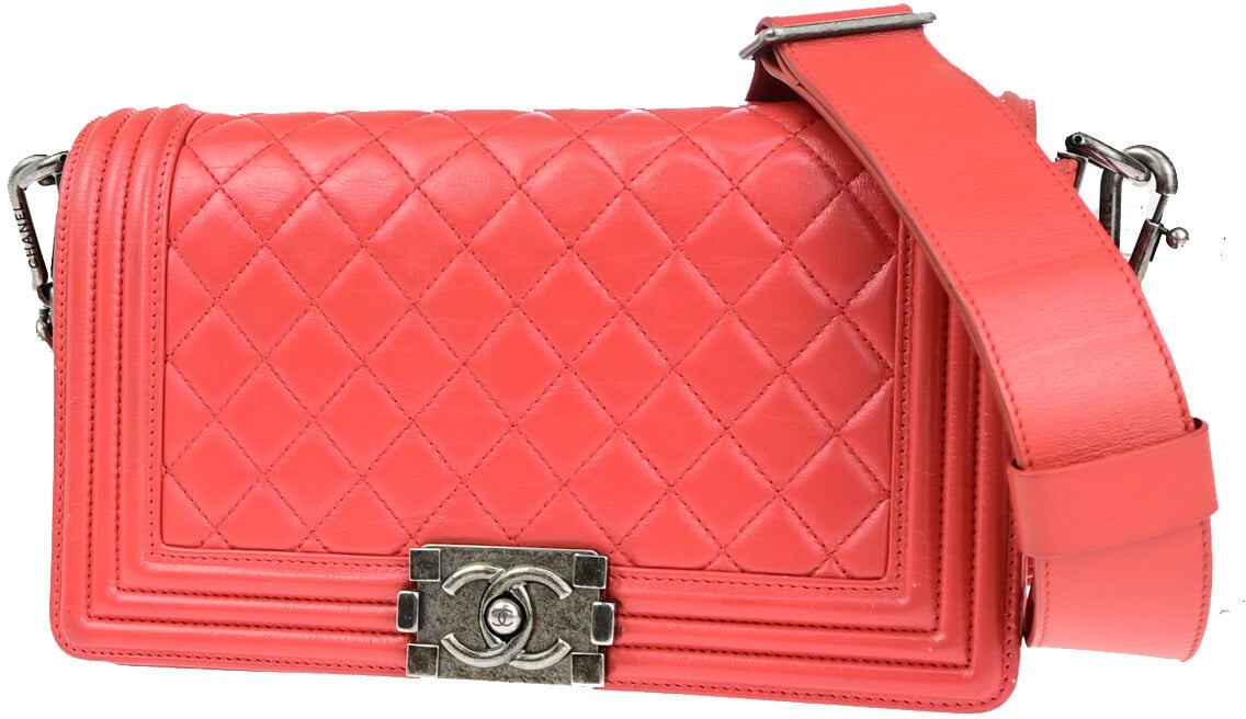 Chanel Chanel Boy Flap Bag with Strap Quilted Lambskin Old Medium Rood