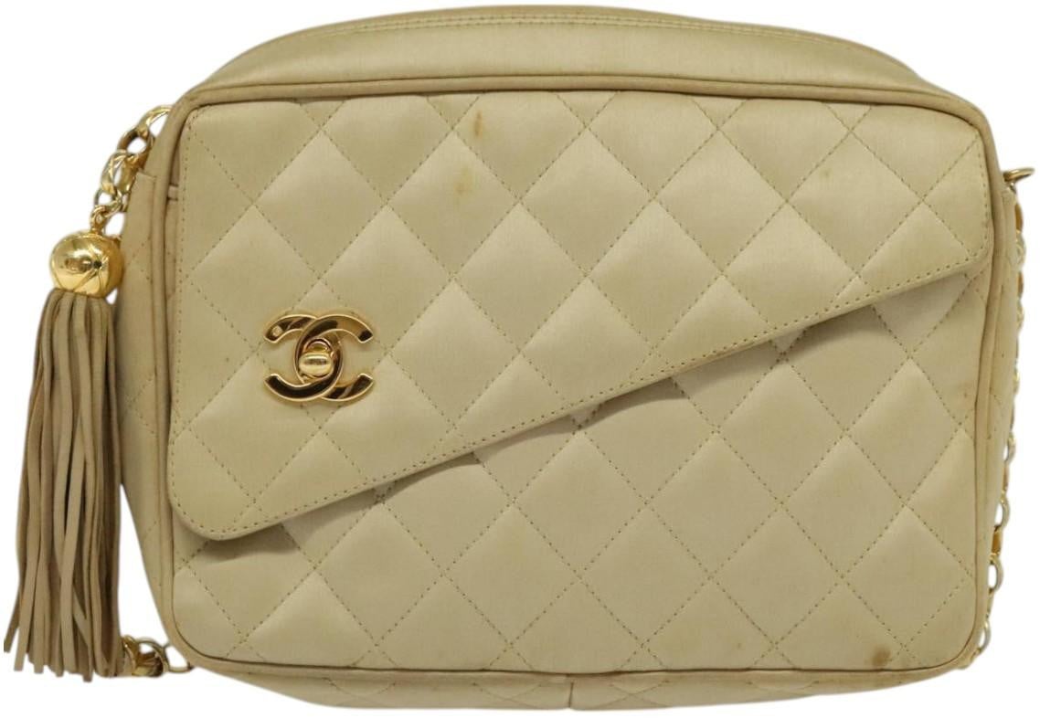 Chanel Chanel Vintage Front Pocket Camera Bag Satin Beige