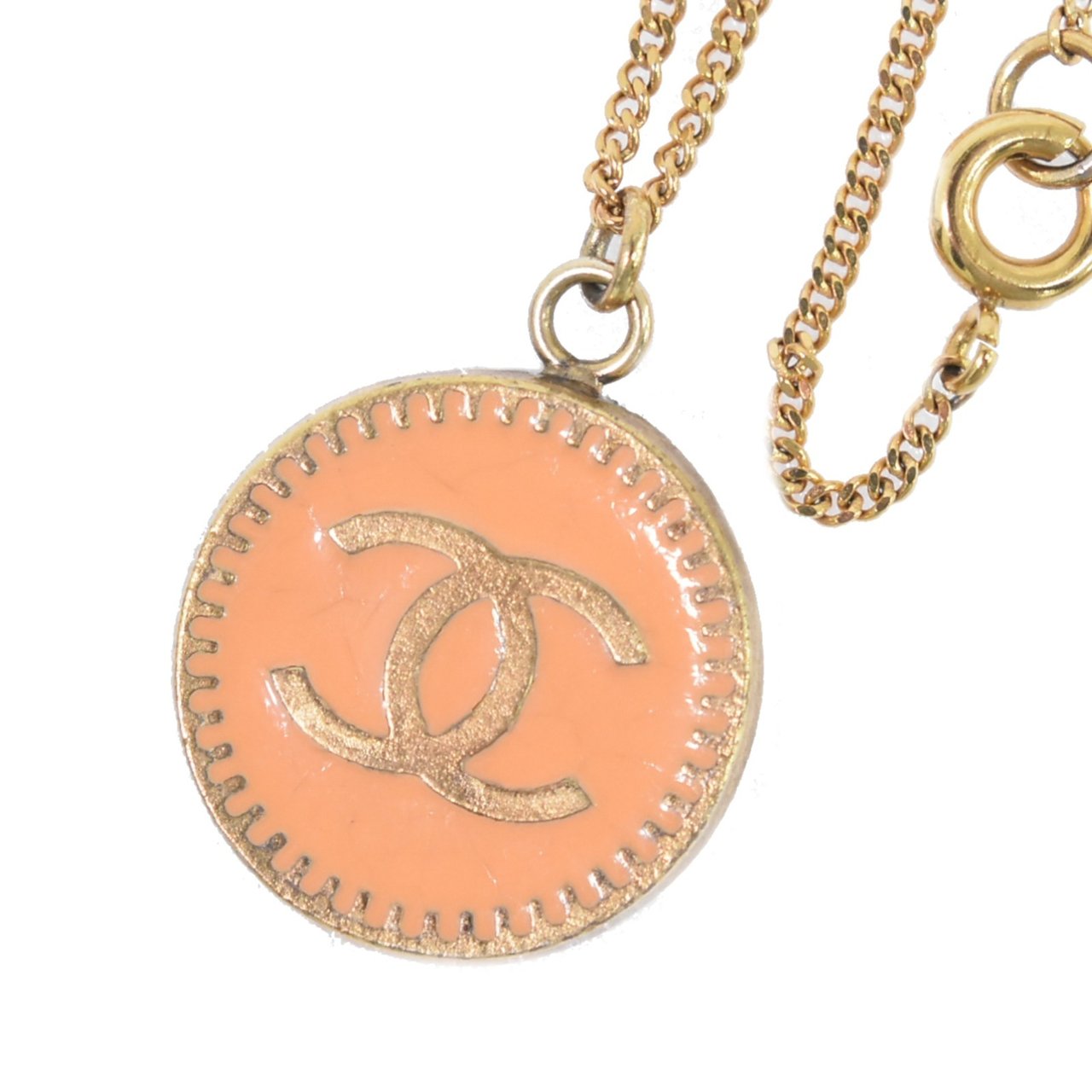 Chanel Chanel Vintage CC Round Pendant Necklace Metal Goud